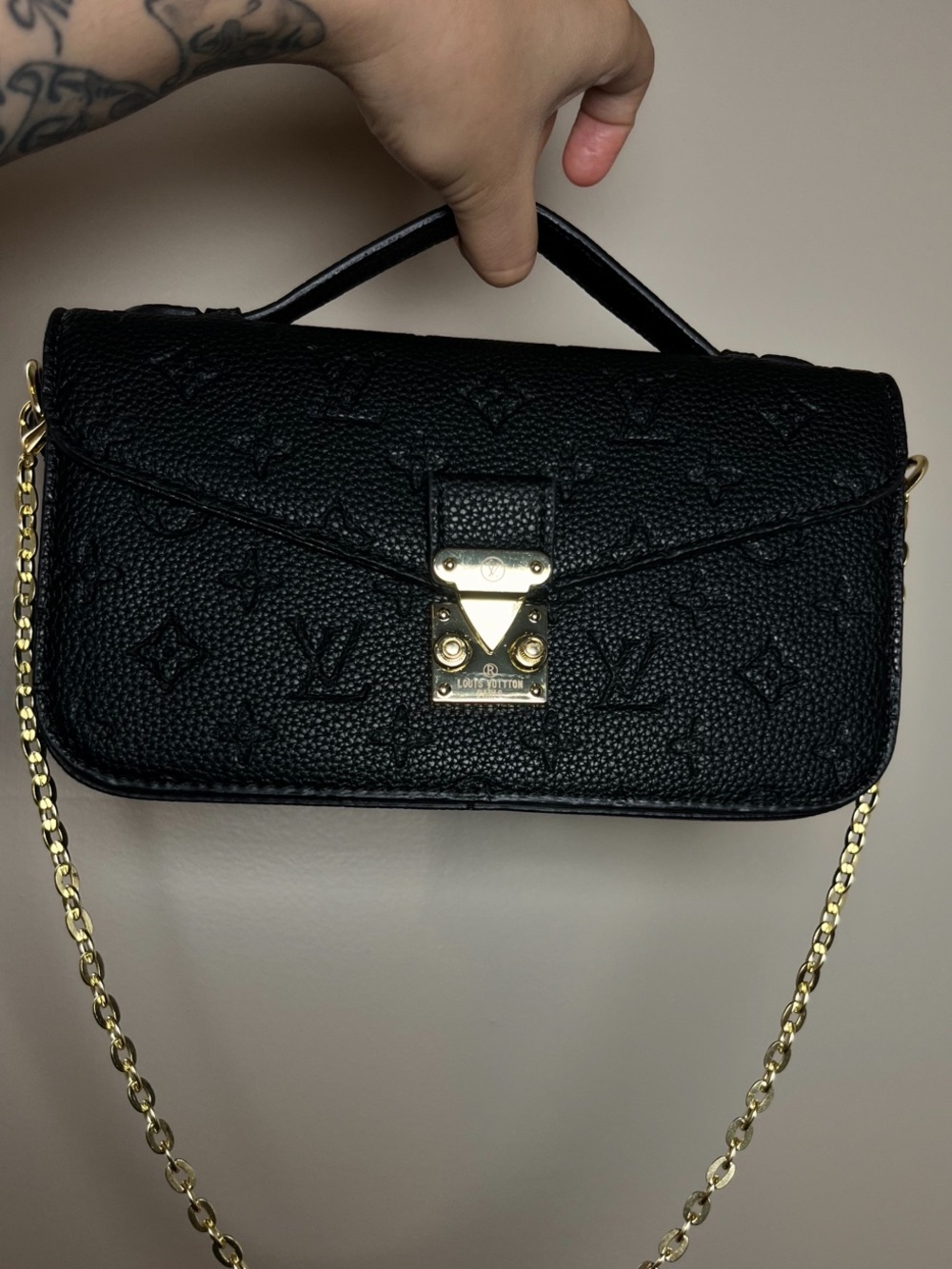 Black Monogram Top-Handle Crossbody with Gold Hardware